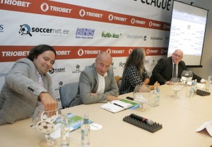 Triobet Baltic League officials at a Aug. 17 press conference in Riga. Photo by Inga Kundziòa/AFI