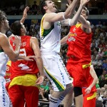 Lithuanian foward/center Kšyštof Lavrinovič jumps for a rebound at last night's game. Photo by Ray Vyšniauskas.