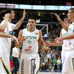 The Lithuanian team high fives after a time-out. Photo by Ray Vyšniauskas.