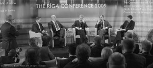 From left to right: Dr. Roberts Kilis (Stockholm School of Economics, Riga), Valdis Dombrovskis (Prime Minister of Latvia), Ivars Godmanis (Former Prime Minister of Latvia and MEP) Marten Ross (Deputy Governor Bank of Estonia), Edwards Lucas (Central and Eastern Correspondent for the Economist), Dr. Vjaceslavs Dombrovskis (Baltic International Centre for Economic policy Studies). Photo by Thorsten Pohlmann.