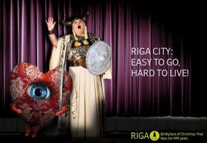 Not off to a good start: examples of the "Live Riga" ads sent to journalists contained a major spelling error, reading "RIGA CITY: EASY TO GO, HARD TO LIVE!" which wouldn't give the best impression to tourists about Latvia's capital.