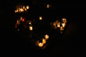 Cemeteries throughout Lithuania are full of candles burning throughout the night for All Saint's Day. Photo by Nathan Greenhalgh.