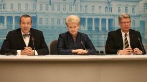From left, Estonian President Toomas Hendrik Ilves, Lithuanian President Dalia Grybauskaitė and Latvian President Valdis Zatlers highlighted previously agreed upon Baltic energy cooperation measures Wednesday. Photo by Nathan Greenhalgh.