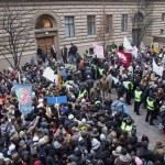 Students at Tuesday's Saeima protest. Photo used courtesy of Baltic Features.