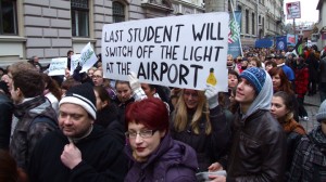 The student protest was the third mass demonstration in two days against the Latvian government's proposed 2010 budget, which includes numerous austerity measures. Photo used courtesy of Baltic Features.