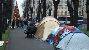 The protesters have been encamped for 11 days despite Riga's cold December weather. Photo by James Dahl.