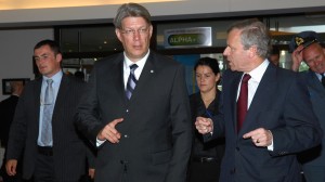 Latvian President Valdis Zatlers (second from left) criticized calling Russian-ethnic minorities "occupiers." Photo used courtesy of NATO. 