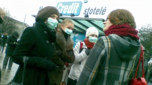 People wearing masks in public to stop the spread of swine flu have is a common sight in Vilnius, Lithuania's capital. Photo by Sco.
