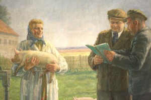 Soviet reacquisitions of farmers' produce and livestock was not as consensual as this propaganda painting suggests. Photo by Nathan Greenhalgh
