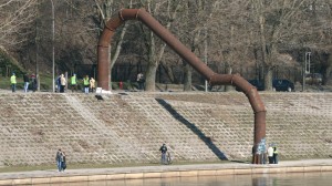 No, it's not part of the sewer system, it's Vladas Urbanovičius "Arka" sculpture, now set to be a permanant feature alongside the Vilnius' Neris riverbanks. Photo by Nathan Greenhalgh.