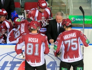 Marcel Hossa and Girts Ankipans discuss tactics with trainer Juliuss Suplers, tactics that would ultimately prove succesful. Photo used courtesy of Dinamo Riga.