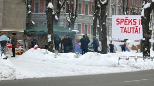Neither cold weather nor orders from the Riga municipality to disperse have broken up the encampment, now a month and a half old. Photo by James Dahl.