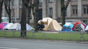 A month of winter weather had not beaten the resolve of the tent protesters, but an order to disperse from city hall may. Photo by James Dahl.