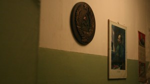 Lithuania's former KGB headquarters in Vilnius has been preserved and turned into a museum. This wall shows the Lithuanian Soviet Socialist Republic state seal and a portrait of Felix Dzerzhinsky, founder of the the Cheka, the KGB's earlier incarnation.