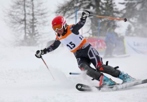 Latvia's Liene Fimbauere will navigate the alpine slalom twice Wednesday night.