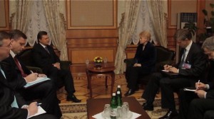 The reversal of the Orange Revolution hasn't changed Lithuania's diplomatic relations with Ukraine. Here Lithuanian President Dalia Grybauskaitė meets with Viktor Yanukovych in November.