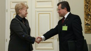 Lithuanian President Dalia Grybauskaite (left) agreed to approve Raimondas Šukys's candidacy for health minister after meeting with him Monday morning.