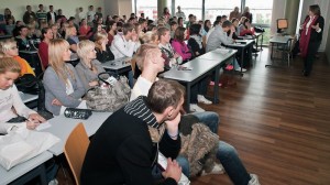 Estonian university students attend a lecture at Tartu University.