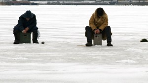 Fishermen try their luck on the Daugava River. 