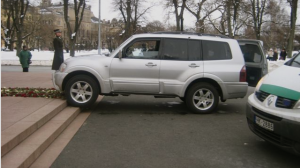 Eduards Gabrjunas stopped his SUV just before he would've hit the Freedom Monument, claiming the flowers dissuaded him. The monument was not damaged. Photo used courtesy of the Riga Police Department.