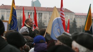 Pension cuts in the 2010 budget caused mass protests outside the Lithuanian parliament last year. Unions have not threatened to demonstrate about the age increases. Photo by Nathan Greenhalgh.