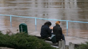 The riverbanks are breached but no buildings have been submerged yet in Tartu. However, the water is expected to continue to rise.